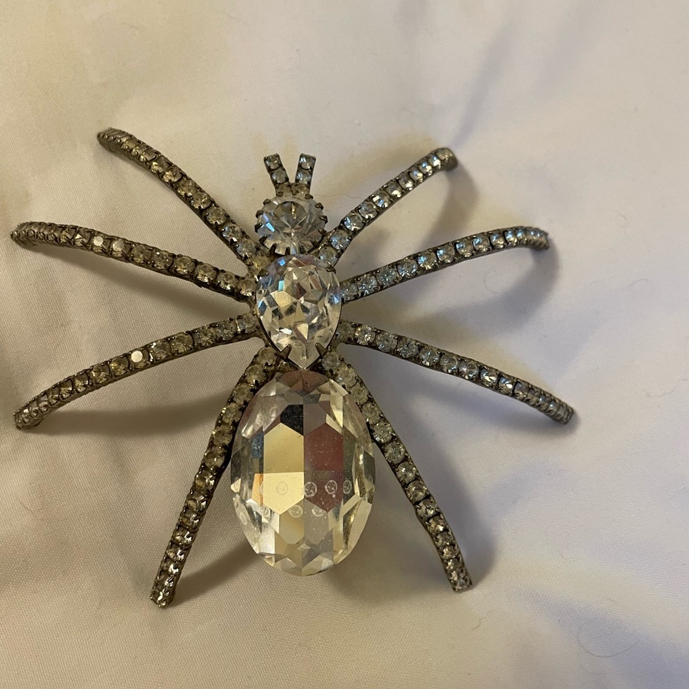 Vintage crystal and silver brooch
